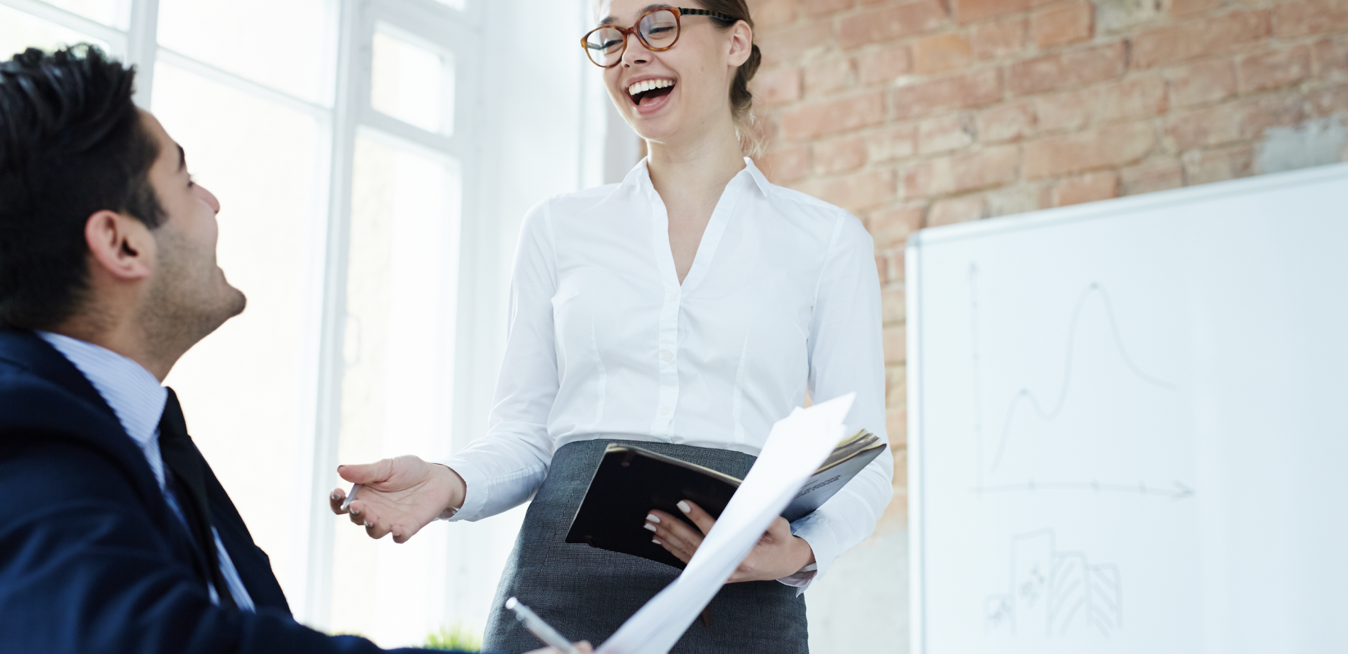 Temporary worker laughing
