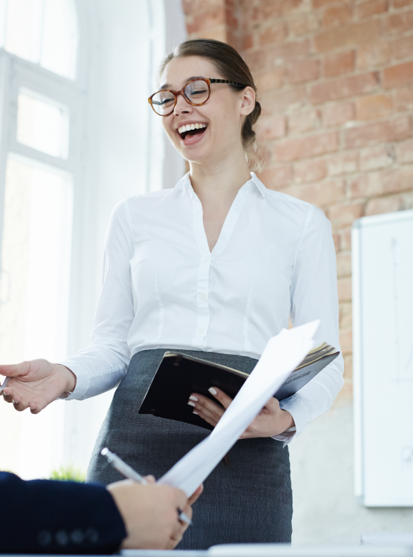 Temporary worker laughing