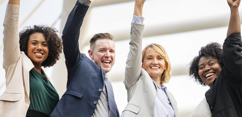 Employees with healthy wellbeing at work