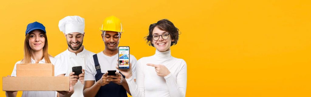 workers from a variety of industries posing with the Engage App