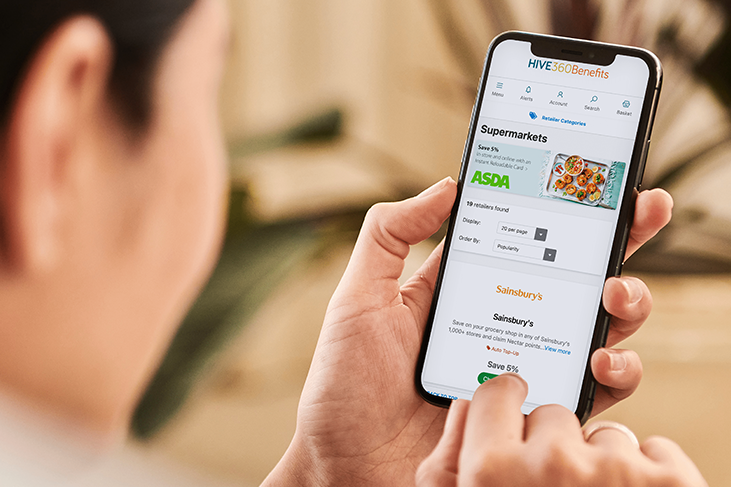 hive360 benefits app showing supermarket discounts
